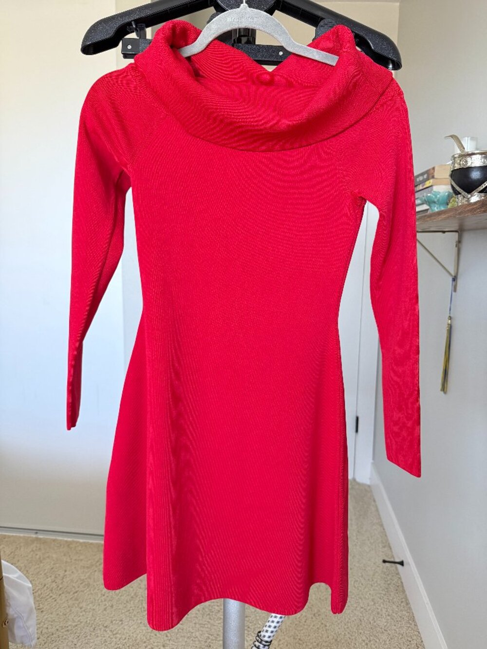 Endless Rose Red Off Shoulder Knit Mini Dress Size S NWOT Long Sleeve